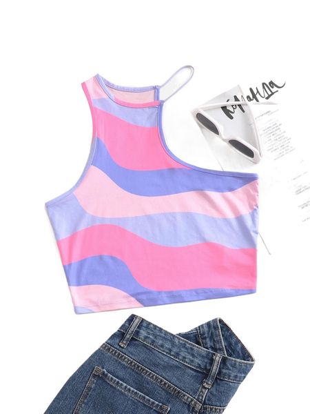 

graphic print asymmetrical neck crop n1kw#, White