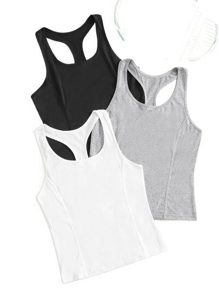 

3pcs racer back sports tank k3b6#, Gray