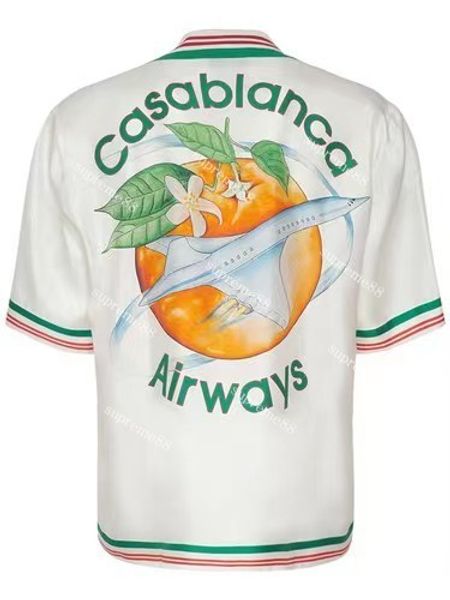 Casablanca 22aw Orange Flugzeug Farbverlauf Seidenhemd Männer und Frauen Unisex Hawaii lässige Kurzarmhemden Sommer Strandoberteile