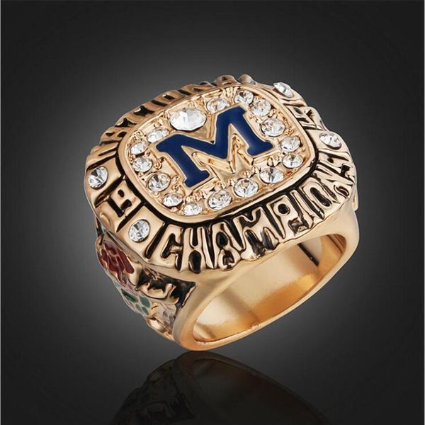 

ncaa 1997 university of michigan wolverine rose bowl high-end championship ring men's jewelry friends birthday gift fan memor196u, Golden;silver