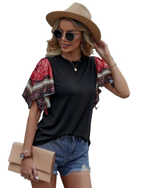 

contrast scroll print sleeve tee g6qo#, White