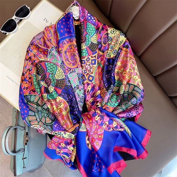 

heavy silk scarf women handmade female stitching spring and autumn wild large bandana square scarfs shawl dual use 220704, Blue;gray