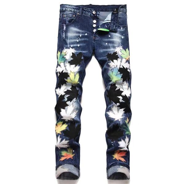 Jeans de grife hip-hop high street fashion masculino jeans retrô costura dobrada rasgada design masculino motocicleta ajuste regular calça slim