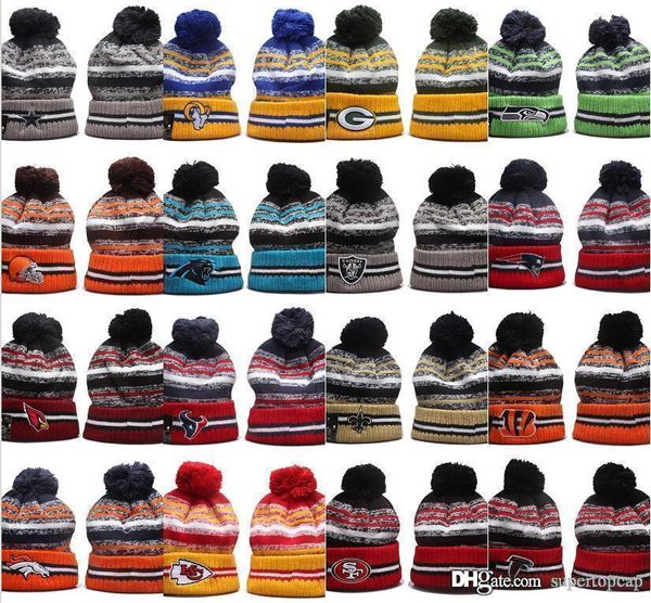 Girados de hip hop de rua de alta qualidade 32 equipes com pom clássico de moda casual críticos de inverno chapéu de gorro para homens e mulheres