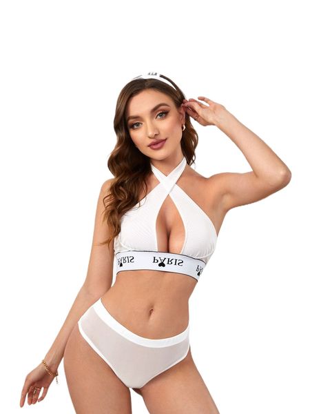 

3pack criss cross lingerie set & hairhoop k28u#, Black;red