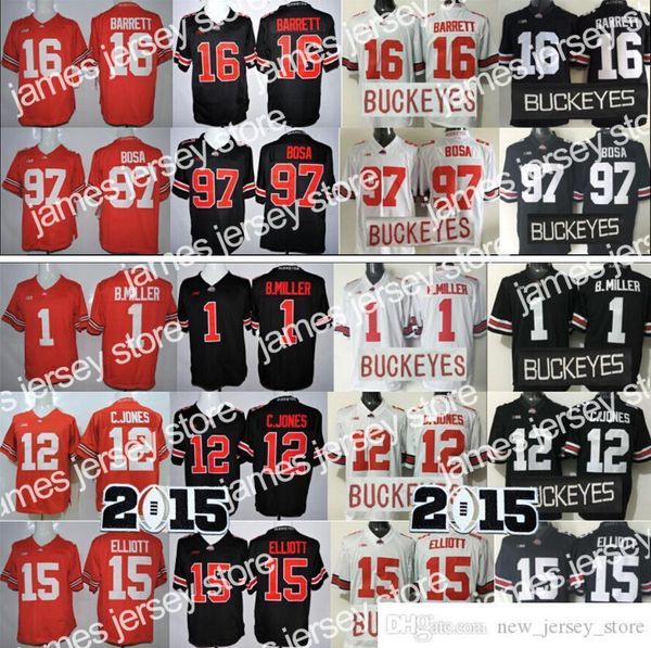 

2022 ncaa ohio state buckeyes college football wear jerseys 1 braxton miller 12 cardale jones 15 ezekiel elliott 16 jt barrett 97 joey bosa, Black