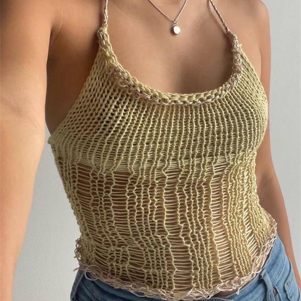 

jacqueline fashion backless y2k knitted crop women summer halter cami sleeveless casual spaghetti strap tank 220511, White