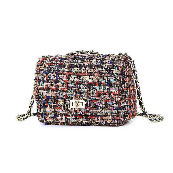 

mode tweed plaid tassen voor vrouwen kettingen gesp luxe kleine vierkante schoudertassen designer handtassen sac a main 220509