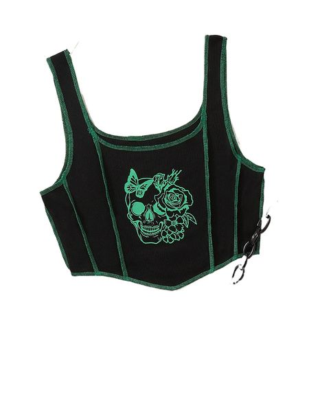 

skull & floral print stitching tank h8zw#, White