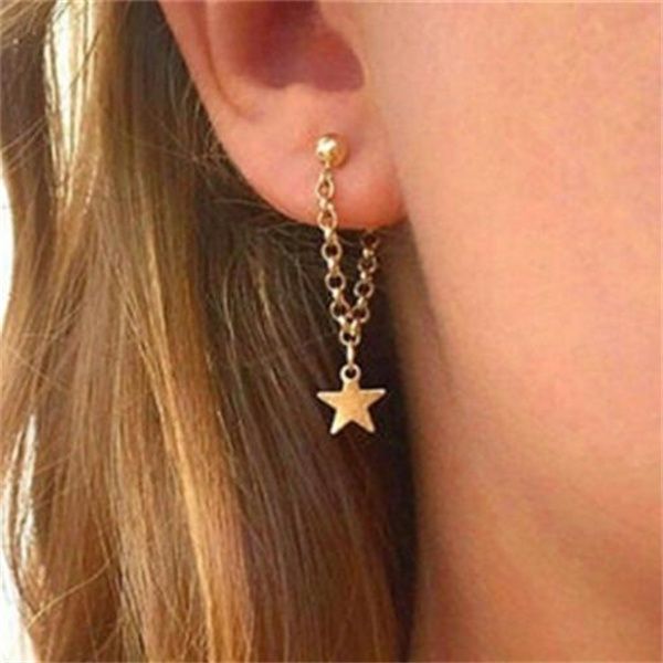 Mode Einfache Persönlichkeit Pentagramm Stern Zurück Hängenden Tropfen Ohrringe Koreanische Metall Kette Baumeln Brincos frauen Schmuck GC1345