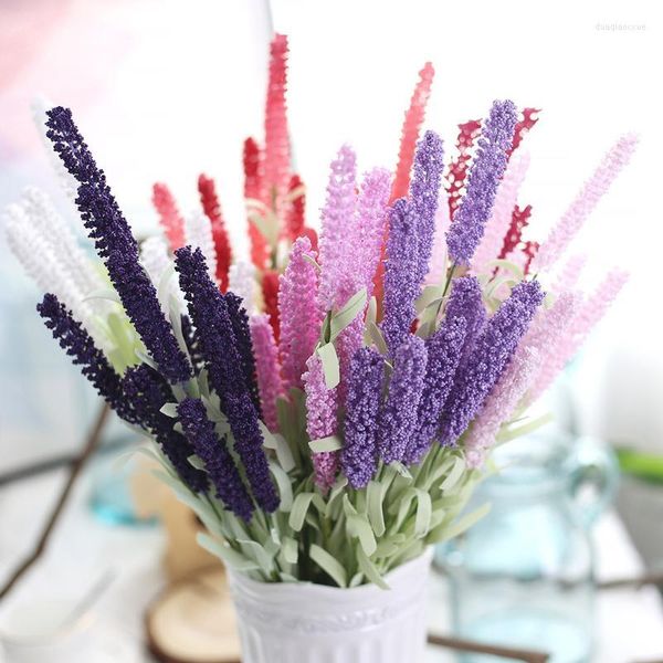 Ghirlande di fiori decorativi Fiore artificiale Simulazione Pianta Lavanda Plastica Decorazione domestica Bouquet da sposa Accessori da parete