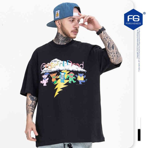

men's t-shirts fg men's wear spring summer fashion brand funny color letters bear print round neck loose short sleeve t-shirt 09jg, White;black