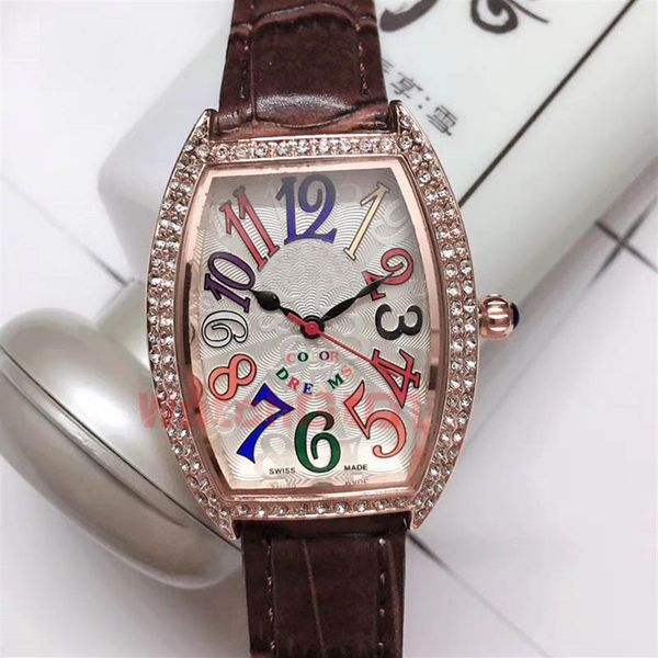 

mens womens lover's rose gold icedout watch color dreams dimonds complete calendar quarz movement luxue watches leather band 279y, Slivery;brown