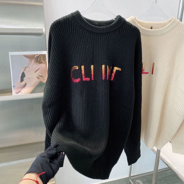 

sweater women sweatshirts designer clothers autumn winter gradient color letter chip long sleeve loose casual beige black, White;black