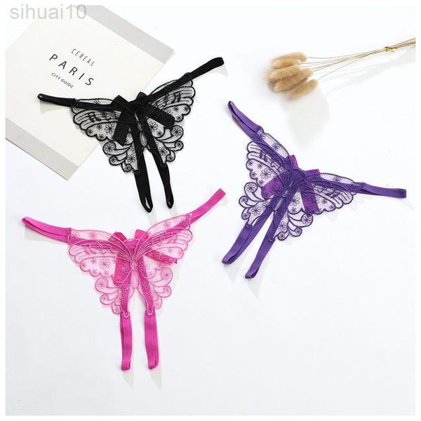 

3 pcs/party women lace hollow out bow g-string low rise open cross underwear lingerie panties lingerie thongs l220801, Black;pink