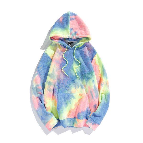 

women streetwear tie dye colorful casual loose hoodie print pullovers fasion long sleeves hoodies sweatshirt pockets clothes t220726, Black