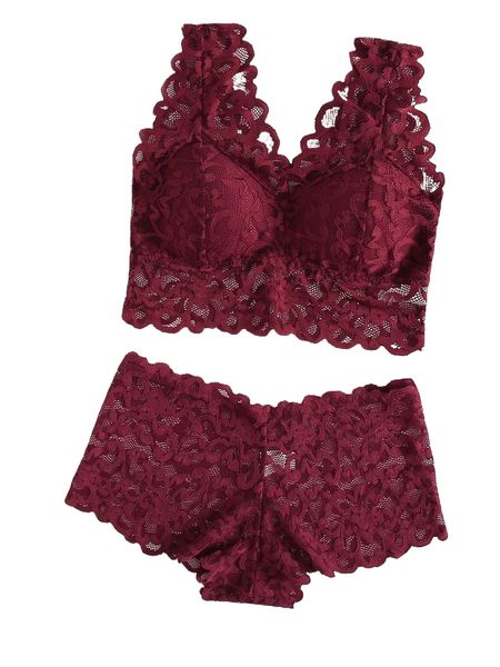 

floral lace shortie lingerie set m4ny#, Black;red