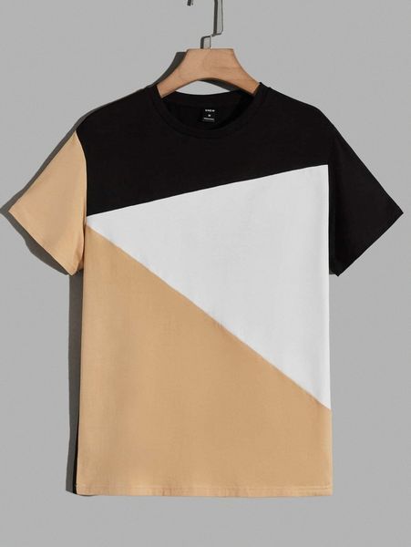 

men drop shoulder colorblock tee z57t#, White;black