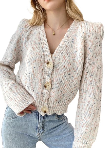 

puff sleeve button front confetti cardigan p6lg#, White;black