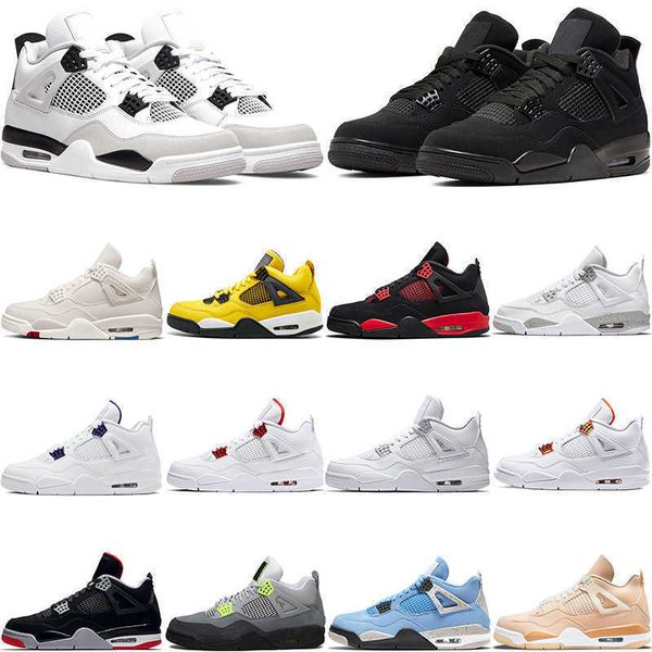 

men women 4s military black bssketball shoes jumpman 4 black cat neon red thunder lightning motorsports pure money university blue sports