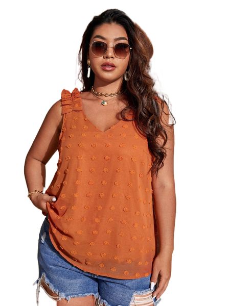 

swiss dot ruffle trim sleeveless blouse q1xl#, Black