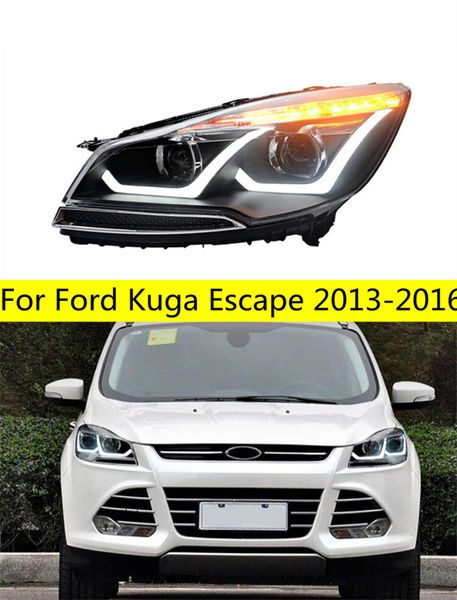 Полностью светодиодные фары для Ford Kuga Escape 2013-16, головной свет дальнего света, ангельские глазки, дневные ходовые огни, ксеноновая лампа, указатель поворота