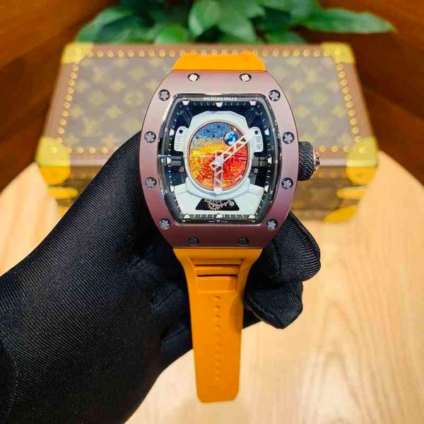 

watches wristwatch designer luxury mens mechanical watch wine barrel richa milles rm52-05 series 2824 automatic carbon fiber tape leisure s, Slivery;brown