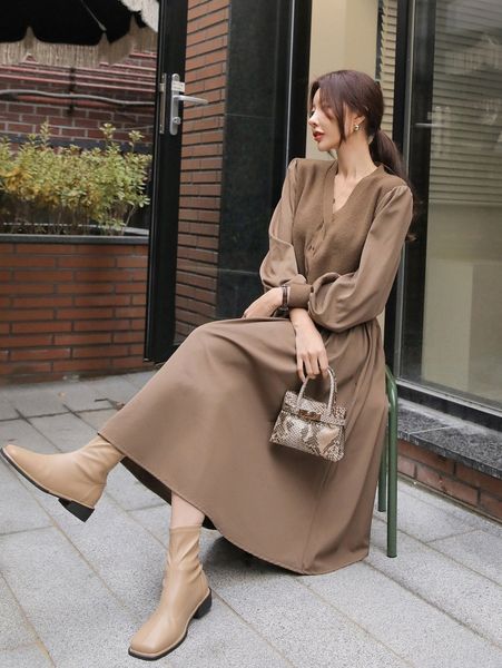 

dazy v neck lantern sleeve dress q7ng#, Black;gray