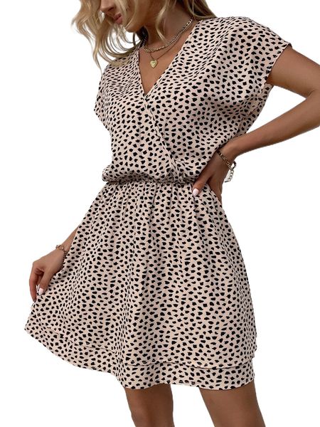 

dalmatian print batwing sleeve two layer hem dress k4fx#, Black;gray