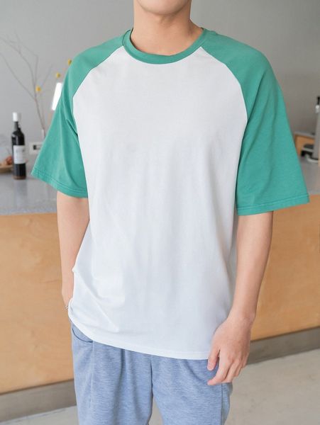 

men colorblock raglan sleeve tee t8tx#, White;black