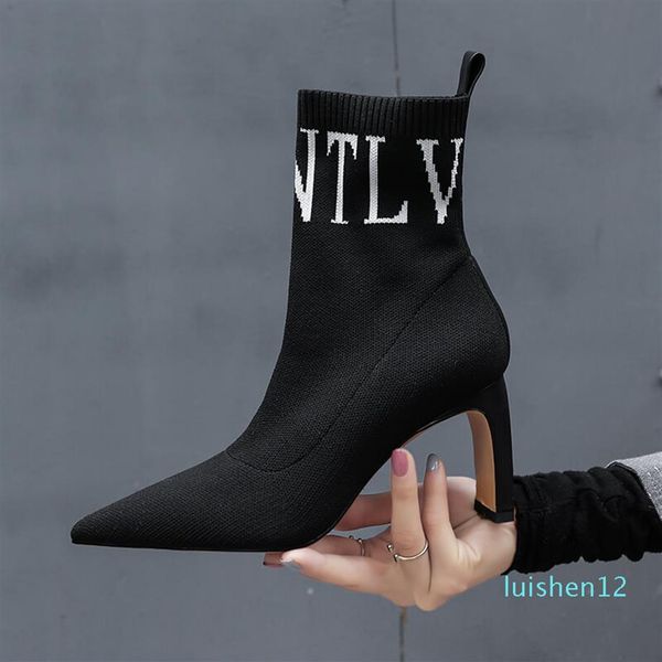 

2020 newblack stretch sock shoes ankle for women high heel winter luxury shoes women designers booties woman l12271k, Black