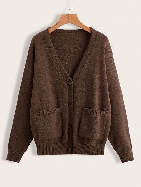 

double pocket drop shoulder cardigan o25f#, White;black