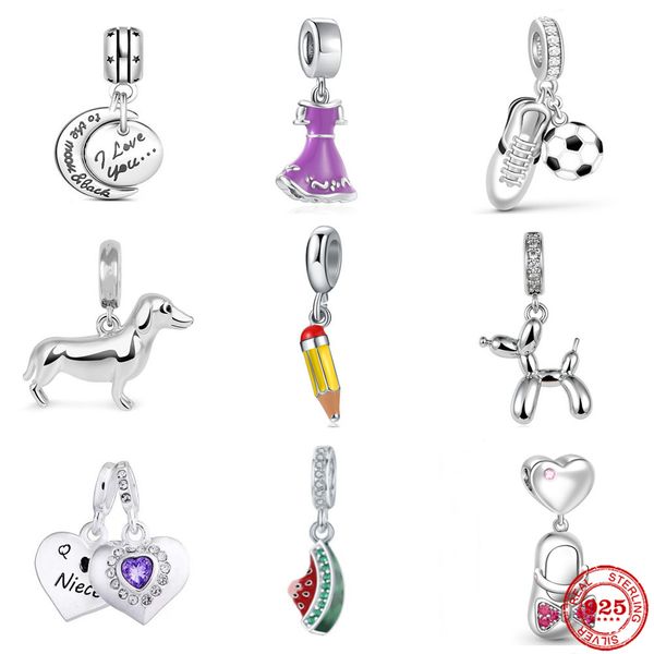 925 Gümüş Fit Pandora Charm 925 Bilezik Aksesuarları Köpek Kalem Öğrenme Futbol Etek Takım Takılar Set Kolye Diy İnce Boncuk Takıları