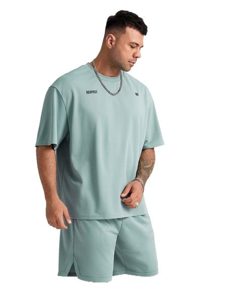 

extended sizes men letter graphic tee & shorts 12ru#, Gray