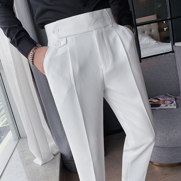 

mens vintage england elegant slim fit pants gentleman retro british style social white office trousers work dress brown aa, Black