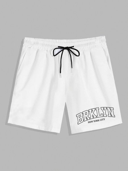 

romwe guys letter graphic shorts o66l#, White;black