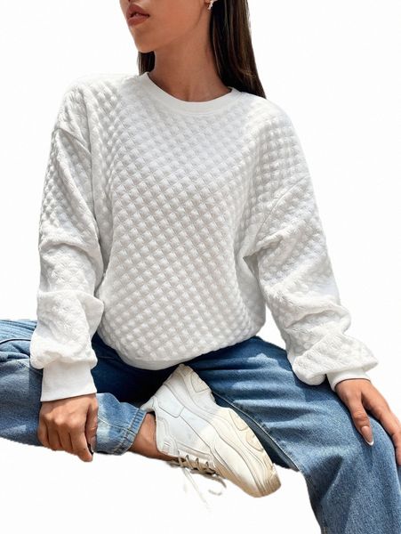 

textured drop shoulder sweatshirt i1pc#, Black
