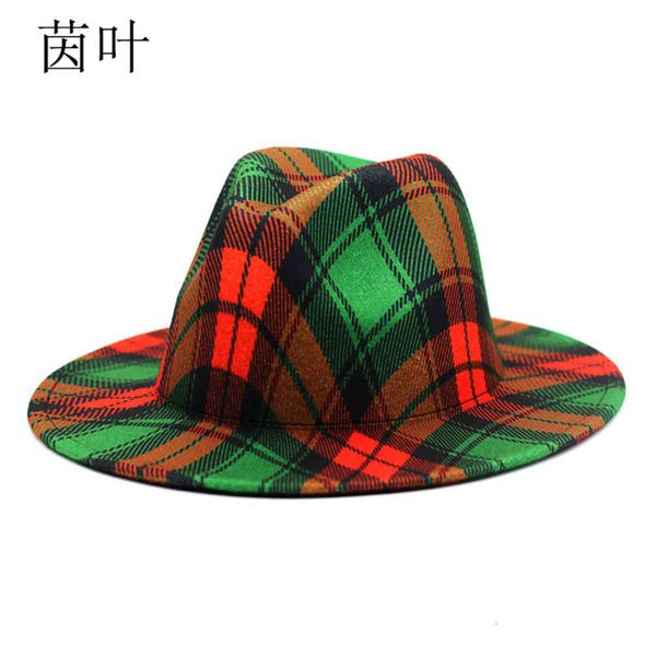 

christmas hat classic red and green lattice jazz autumn winter decorative imitation wool felt, Blue;gray