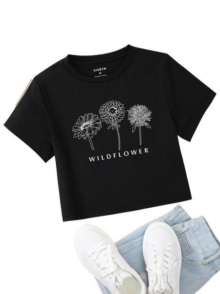 

floral & letter graphic tee r8oe#, White