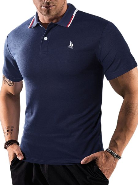 

men sailboat print contrast trim polo shirt j0k8#, White;black