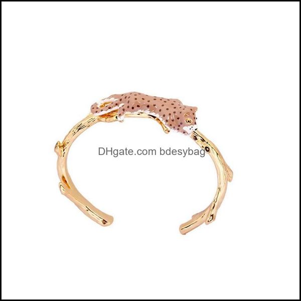 Bangle pintada ￠ m￣o Tr￪s esmalte de esmalte tridimensional Cheetah Bracelet Feminino Europeu e American Aberto Aberto BDesybag DH