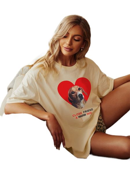 

3d dog & l.etter graphic d.rop s.houlder tee t5yw#, White