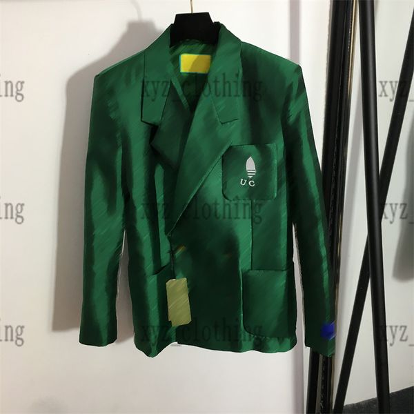 

green color 2022fw luxury deisgner jackets for women trefoil embroidered jacquard letters jacket double-breasted lapel long-sleeve blazer co, Black;brown