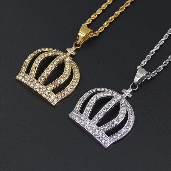 

stainless steel crown pendant necklace crystal inlaid king chocker hip hop 24inch rope twisted chain chic male and female lovers ornaments m, Silver