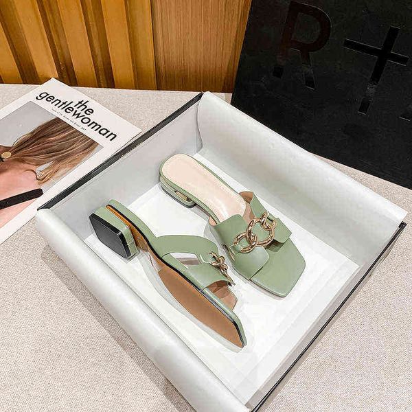 

2022 spring fairy style thick heel sandals women versatile gentle evening flat heels, Black