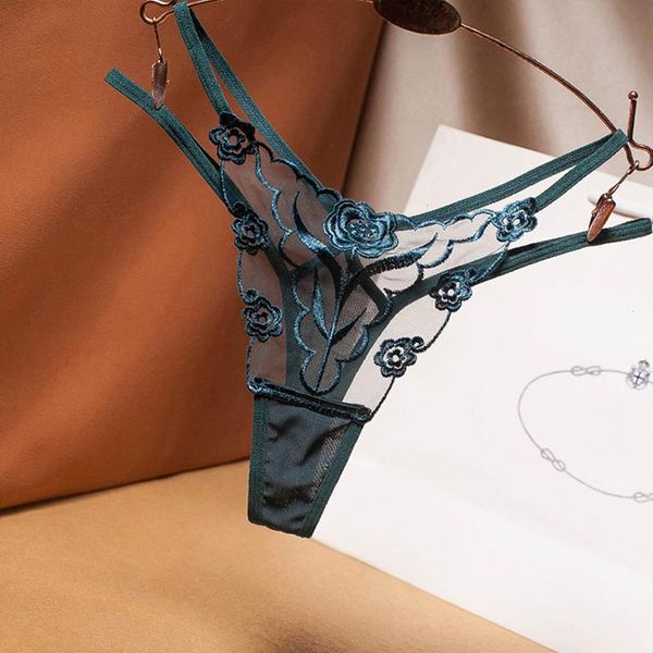 

embroidered mesh yarn womens panties ladies thong transparent perspective young woman temptation underwear fashion t pants g-string, Black;pink
