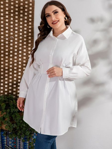 

plus drop shoulder fold pleated blouse 41jk#, Black