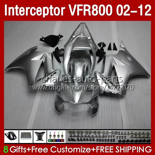 Bodywork for Honda VFR800 VFR 800 RR CC 800RR Interceptor 02-12 Corpo 129No.13 800cc VFR800RR 02 03 04 05 06 07 VFR-800 2002 2009 2010 2011 2011 Fairings lustroso prateado