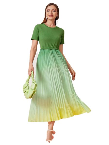 

ombre pleated dress k0za#, Black;gray