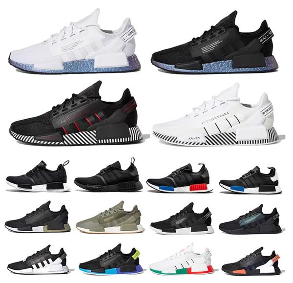 

pharrell williams x human race hu trail sports shoes nmd r1 v2 running for men women aqua tones legacy green japan white, Black